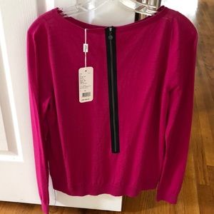 Akris NWT pink sweater with black zip back.